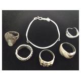 5 Sterling Rings & Bracelet