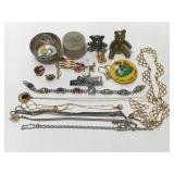 Misc. Jewelry & Trinket Lot - Pins, Necklaces+