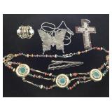 Hickok Tie Clip, Butterfly Necklace, Cross & More