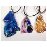 3 Colorful Art Glass Pendant Necklaces