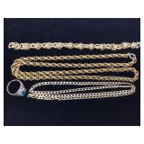 Gold Metal Chains & Untested Aquamarine Ring