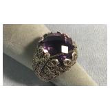Size 9.5 Amethyst Marcasite Sterling Ring