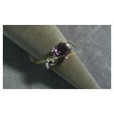 Size 8.5 Sterling Heart Shaped Amethyst Ring