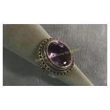 Size 8 Sterling Oval Faceted Amethyst Ring