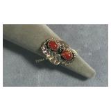 Size 5 Two Stone Polish Coral Nature Themed Ring