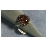 Size 6.5 Sterling Silver & Amber Ring