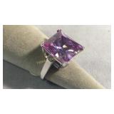 Size 7.5 Sterling Square Faceted Amethyst Ring