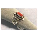 Size 8 Sterling Coral Ring