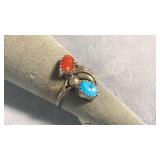 Size 6 Turquoise & Coral Sterling Ring