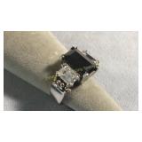 Size 7 Sterling Faceted Onyx & Topaz Ring