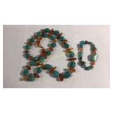 Turquoise & Amber Bead Necklace & Bracelet