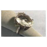 Large Sterling Oval Faceted Quartz Ring