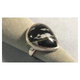 Size 8 Sterling Black Marble Ring