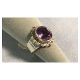Size 9 Sterling Faceted Amethyst Ring