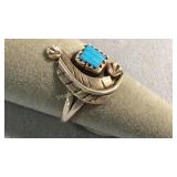 Size 8 Sterling Turquoise w/ Leaf Ring