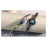 2 Sterling Lapis & Turquoise Bracelets