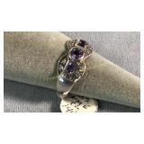 Size 7.25 Sterling, Amethyst & Cubic Zirconia