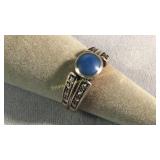 Size 9.5 Sterling & Lapis Cubic Zirconia Ring