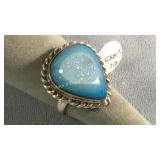 Adjustable Sterling & Blue Druzy Ring