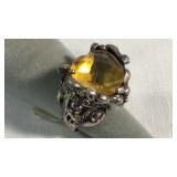 Size 9.75 Sterling w/Heart Shape Citrine Ring