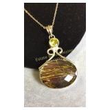 Sterling Peridot & Rutilated Quartz Pendant