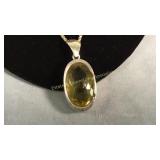 Sterling & Yellow Quartz Necklace 24in Chain