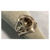 Size 9 Sterling & Smoky Topaz Ring