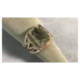 Size 9 Sterling & Green Amethyst Ring
