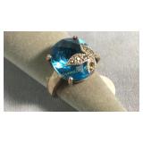 Size 7.75 Sterling & Blue Cubic Zirconia Ring