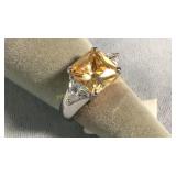 Size 9 Yellow Crystal & Sterling Ring
