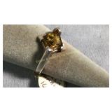 Size 9 Green Amber & Sterling Ring