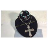 Turquoise & Sterling Cross w/ 7in Bracelet
