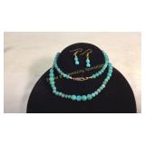 Turquoise & Gold Earrings & 23 in Necklace
