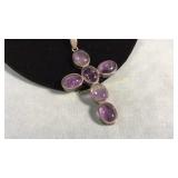 Sterling & Amethyst Cross w/ 18in Chain
