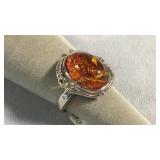 Size 8.5 Sterling & Amber Ring
