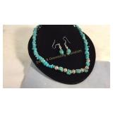 Turquoise & Sterling Earrings & 20in Necklace