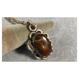Sterling & Fire Agate Pendant 19 in Chain