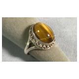 Size 10 Tigers Eye & Sterling Ring