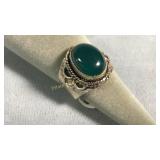 Size 9 Sterling Silver & Green Onyx Ring