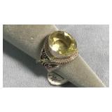Size 7.25 Sterling Silver & Lemon Citrine Ring