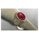 Size 7.25 Sterling Silver & Ruby Ring