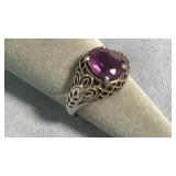 Size 8.5 Sterling Silver & Amethyst Ring