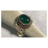 Size 9.75 Sterling Silver & Green Onyx Ring