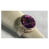 Size 9.2 Sterling Silver & Amethyst Ring