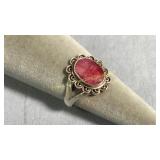 Size 9.5 Sterling Silver & Ruby Ring