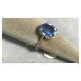 Size 9 Sterling Silver & Blue Cubic Zirconia Ring