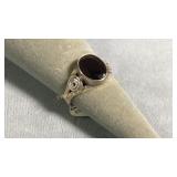 Size 7.25 Sterling Silver & Garnet Ring