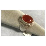 Size 9.5 Sterling Silver & Carnelian Ring