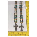 2 Sterling Turquoise Agate Necklaces with Crosses