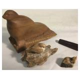 Carved Wood Bird, Seal & More